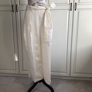 J.Crew Linen Pants Tie Waist Wide Leg Cropped Size 10Tall